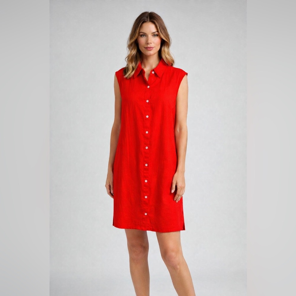 Marc New York Vibrant Red Linen sleeveleeve shirt dress / Duster